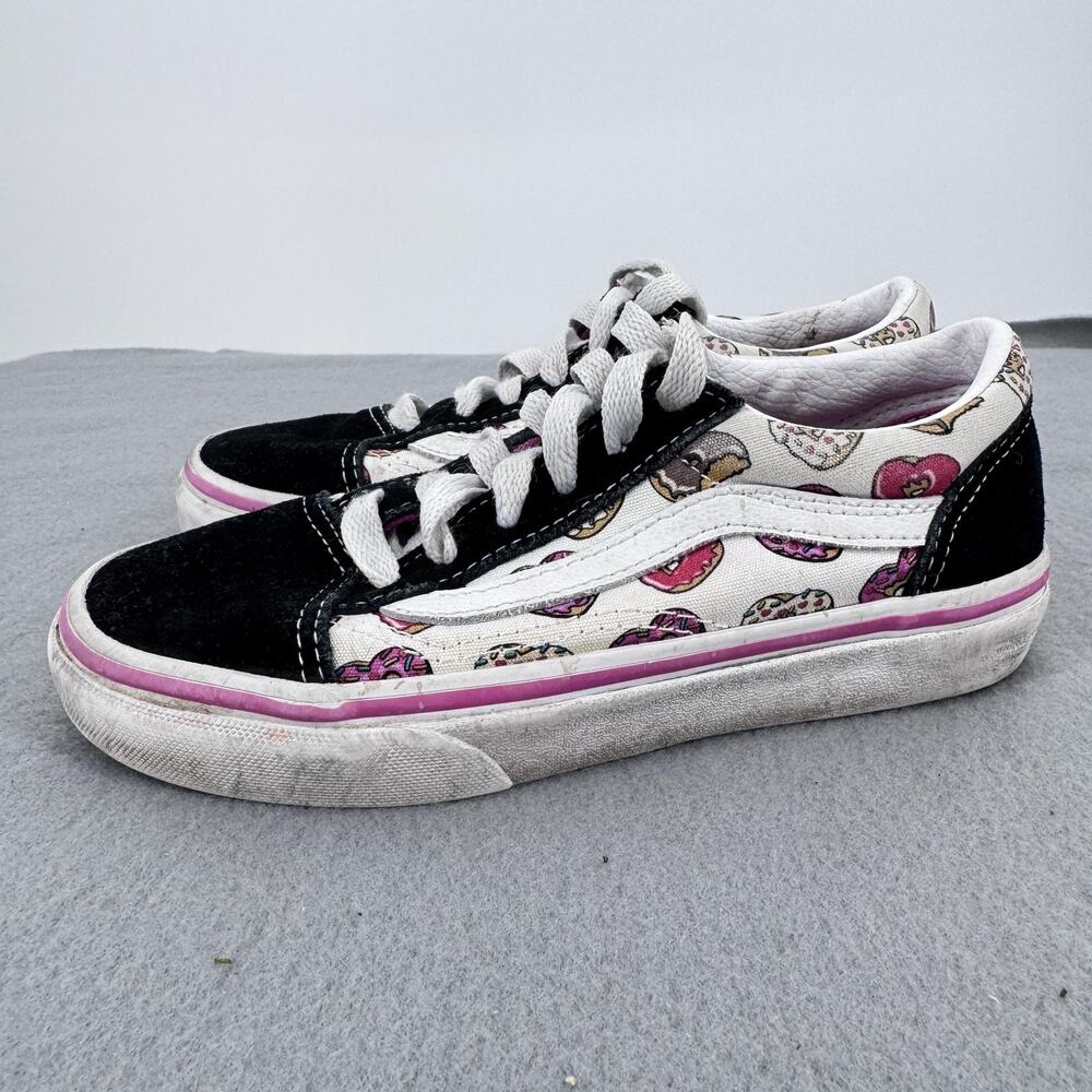 Vans Old Skool Shoes Kids Size 1 Donut Print Black White Pink Low‎ Top Canvas